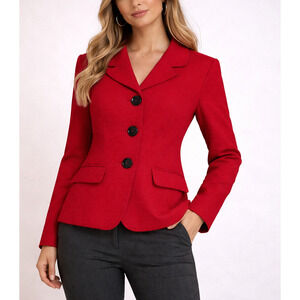 Kasper Red Blazer Womens Sz 10 Career Jacket Lined Button Front Office Work